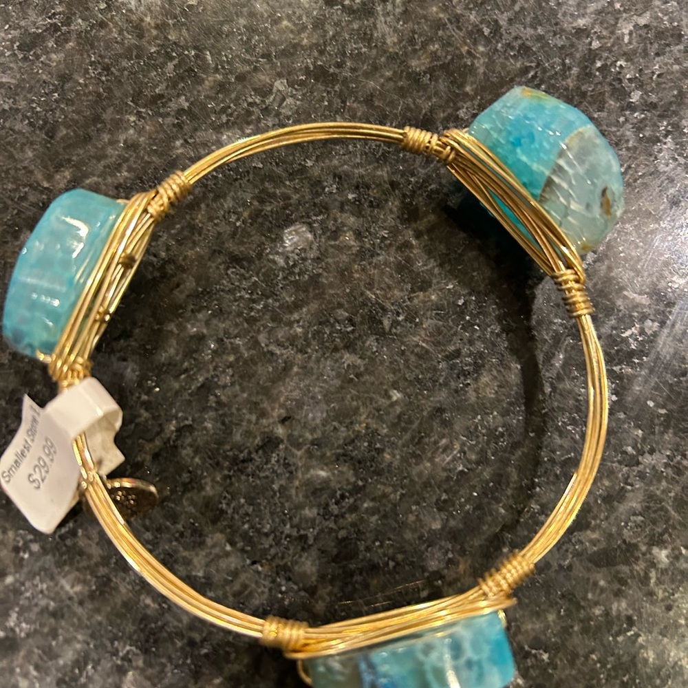Gold Wire Bracelet with Blue Stones